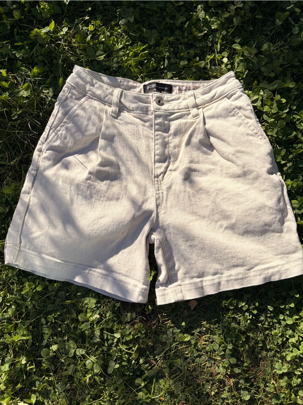 BCBG Cream High-Rise Women's Cotton Shorts